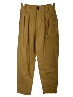 NA NIN Women S Townes Linen Cotton Trouser Pant Tan High Waisted Tapered Pleated